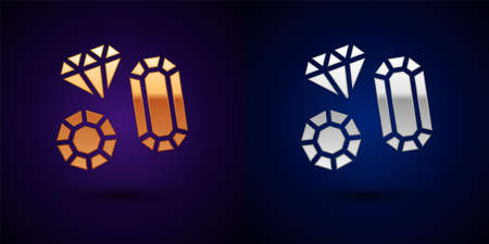 Gold and silver Gem stone icon isolated on black background. Jewelry symbol. Diamond. Vectorのイラスト素材
