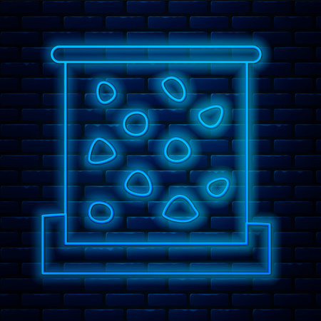 Glowing neon line Climbing wall icon isolated on brick wall background. Vectorのイラスト素材