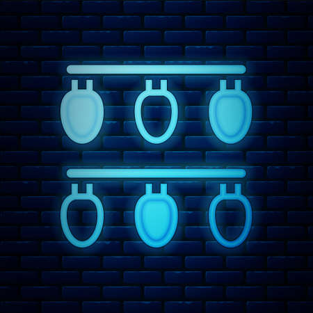 Glowing neon Christmas lights icon isolated on brick wall background. Merry Christmas and Happy New Year. Vectorのイラスト素材