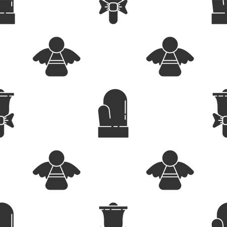 Set Merry Christmas ringing bell, Christmas mitten and Christmas angel on seamless pattern. Vectorのイラスト素材