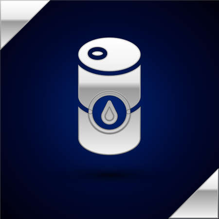 Silver Barrel oil icon isolated on dark blue background. Vectorのイラスト素材