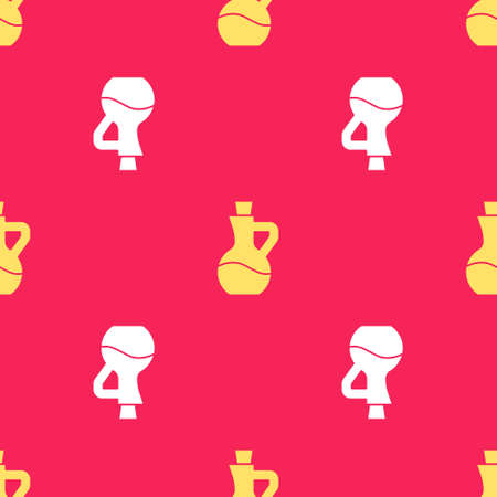 Yellow Bottle of olive oil icon isolated seamless pattern on red background. Jug with olive oil icon. Vectorのイラスト素材