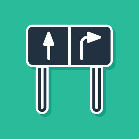 Blue Road traffic sign. Signpost icon isolated on green background. Pointer symbol. Isolated street information sign. Direction sign. Vectorのイラスト素材