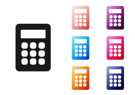 Black Calculator icon isolated on white background. Accounting symbol. Business calculations mathematics education and finance. Set icons colorful. Vectorのイラスト素材