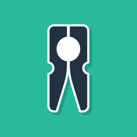 Blue Old wood clothes pin icon isolated on green background. Clothes peg. Vectorのイラスト素材