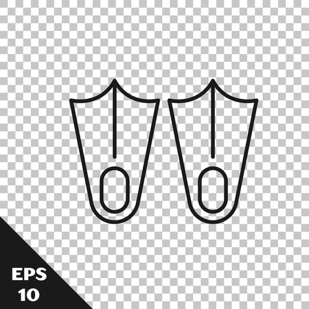 Black line Rubber flippers for swimming icon isolated on transparent background. Diving equipment. Extreme sport. Diving underwater equipment. Vectorのイラスト素材