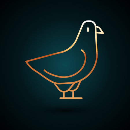 Gold line Dove icon isolated on dark blue background. Vectorのイラスト素材