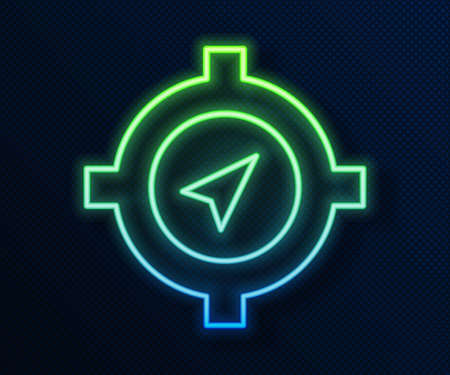 Glowing neon line Compass icon isolated on blue background. Wind rose navigation symbol. Wind rose sign. Vectorのイラスト素材