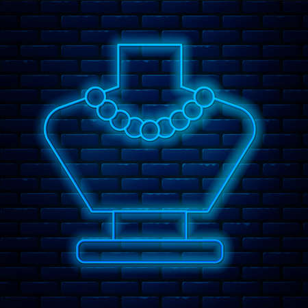 Glowing neon line Necklace on mannequin icon isolated on brick wall background. Vectorのイラスト素材