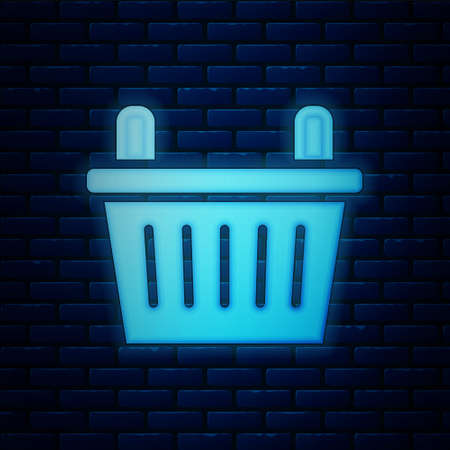 Glowing neon Bicycle basket icon isolated on brick wall background. Vectorのイラスト素材