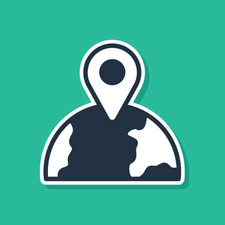 Blue Location on the globe icon isolated on green background. World or Earth sign. Vectorのイラスト素材