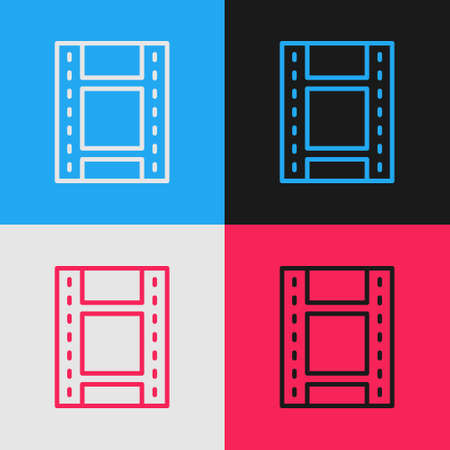 Pop art line Play Video icon isolated on color background. Film strip sign. Vectorのイラスト素材