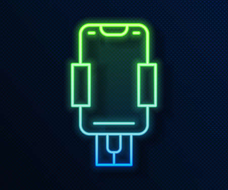 Glowing neon line Mobile phone holder icon isolated on blue background. Vectorのイラスト素材