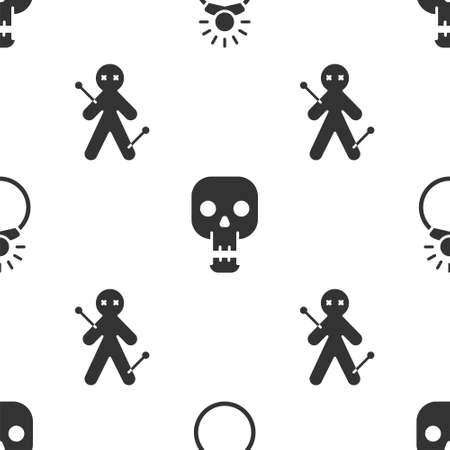 Set Magic stone ring with gem, Skull and Voodoo doll on seamless pattern. Vectorのイラスト素材
