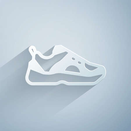 Paper cut Fitness sneakers shoes for training, running icon isolated on grey background. Sport shoes. Paper art style. Vectorのイラスト素材