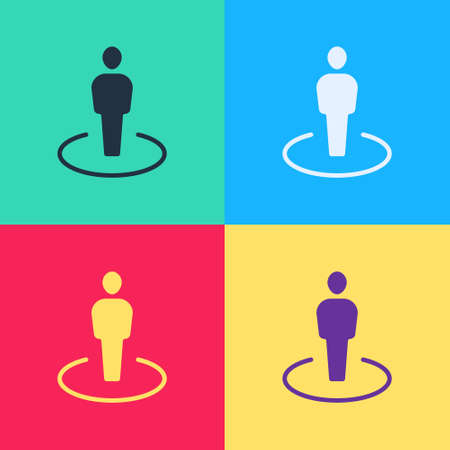 Pop art Map marker with a silhouette of a person icon isolated on color background. GPS location symbol. Vectorのイラスト素材