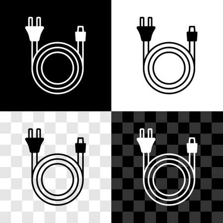 Set Electric plug icon isolated on black and white, transparent background. Concept of connection and disconnection of the electricity. Vectorのイラスト素材