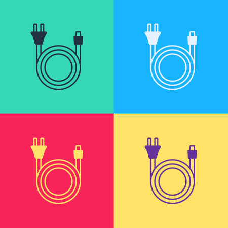 Pop art Electric plug icon isolated on color background. Concept of connection and disconnection of the electricity. Vectorのイラスト素材