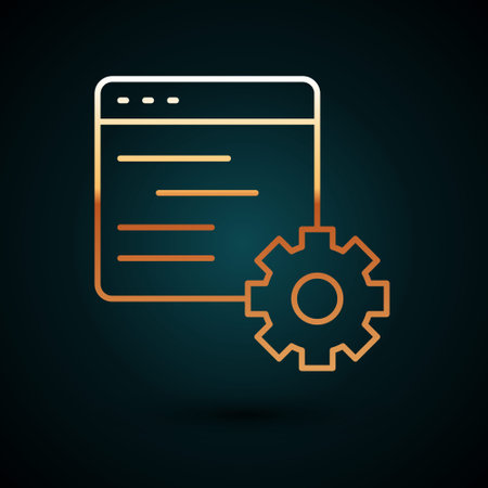 Gold line Computer api interface icon isolated on dark blue background. Application programming interface API technology. Software integration. Vectorのイラスト素材