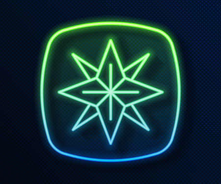 Glowing neon line Wind rose icon isolated on blue background. Compass icon for travel. Navigation design. Vectorのイラスト素材