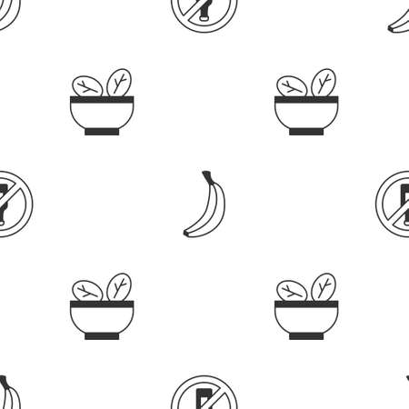 Set No alcohol, Banana and Salad in bowl on seamless pattern. Vectorのイラスト素材