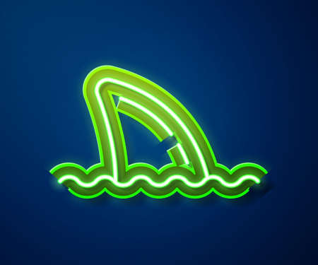 Glowing neon line Shark fin in ocean wave icon isolated on blue background. Vectorのイラスト素材