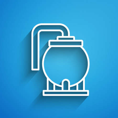 White line Oil tank storage icon isolated on blue background. Vessel tank for oil and gas industrial. Oil tank technology station. Long shadow. Vectorのイラスト素材