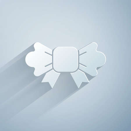 Paper cut Bow tie icon isolated on grey background. Paper art style. Vectorのイラスト素材