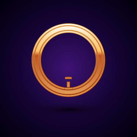 Gold Bicycle wheel icon isolated on black background. Bike race. Wheel tire air. Sport equipment. Vectorのイラスト素材