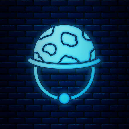 Glowing neon Military helmet icon isolated on brick wall background. Army hat symbol of defense and protect. Protective hat. Vectorのイラスト素材