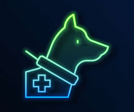 Glowing neon line Guide dog icon isolated on blue background. Vectorのイラスト素材