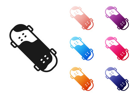 Black Skateboard trick icon isolated on white background. Extreme sport. Sport equipment. Set icons colorful. Vectorのイラスト素材