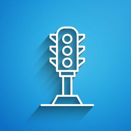 White line Traffic light icon isolated on blue background. Long shadow. Vectorのイラスト素材