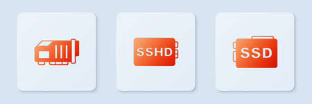 Set SSHD card, Video graphic and SSD. White square button. Vectorのイラスト素材