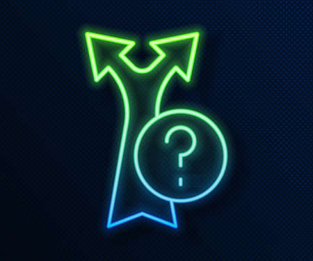 Glowing neon line Arrow icon isolated on blue background. Direction Arrowhead symbol. Navigation pointer sign. Vectorのイラスト素材