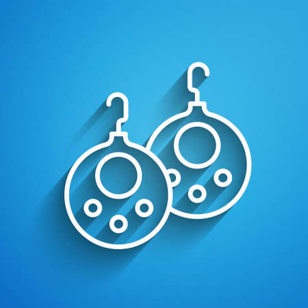White line Earrings icon isolated on blue background. Jewelry accessories. Long shadow. Vectorのイラスト素材