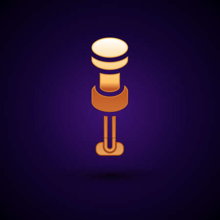 Gold Push pin icon isolated on black background. Thumbtacks sign. Vectorのイラスト素材