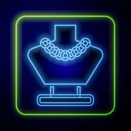 Glowing neon Necklace on mannequin icon isolated on blue background. Vectorのイラスト素材