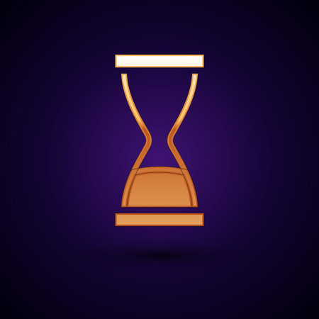 Gold Old hourglass with flowing sand icon isolated on black background. Sand clock sign. Business...