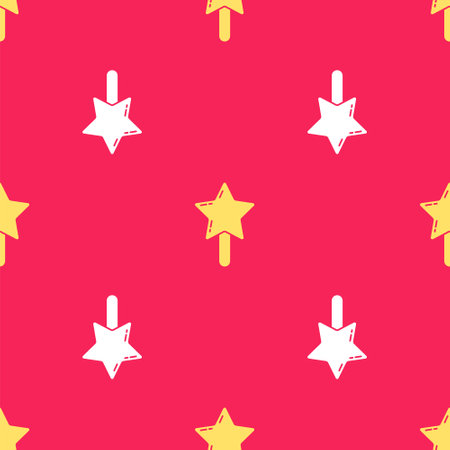 Yellow Lollipop icon isolated seamless pattern on red background. Candy sign. Food, delicious symbol. Vectorのイラスト素材