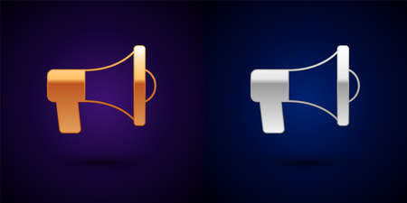 Gold and silver Megaphone icon isolated on black background. Speaker sign. Vectorのイラスト素材