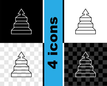 Set line Business pyramid chart infographics icon isolated on black and white, transparent background. Pyramidal stages graph elements. Vectorのイラスト素材
