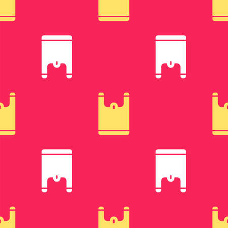 Yellow Plastic bag icon isolated seamless pattern on red background. Disposable cellophane and polythene package prohibition sign. Vectorのイラスト素材