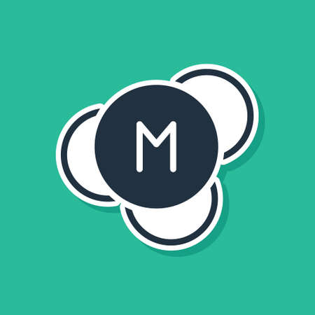 Blue Molecule icon isolated on green background. Structure of molecules in chemistry, science teachers innovative educational poster. Vectorのイラスト素材