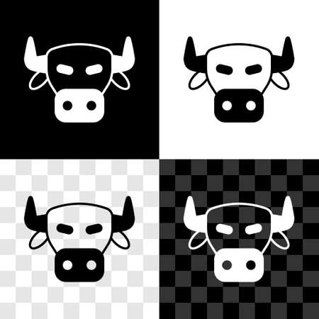 Set Cow head icon isolated on black and white, transparent background. Vectorのイラスト素材