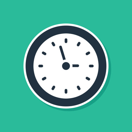 Blue Clock icon isolated on green background. Time symbol. Vector