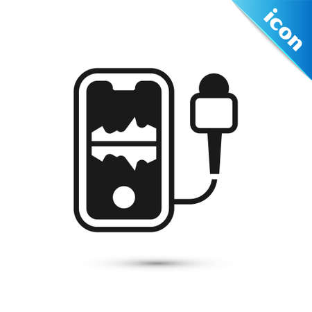 Grey Mobile recording icon isolated on white background. Mobile phone with microphone. Voice recorder app smartphone interface. Vectorのイラスト素材