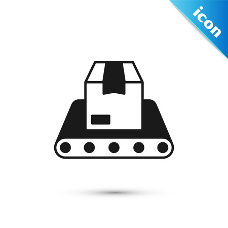Grey Conveyor belt with cardboard box icon isolated on white background. Vectorのイラスト素材