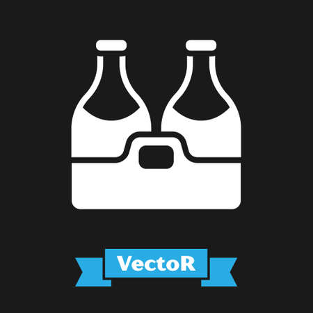 White Champagne bottle icon isolated on black background. Merry Christmas and Happy New Year. Vectorのイラスト素材