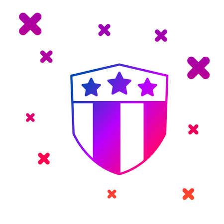 Color Shield with stars and stripes icon isolated on white background. United States of America country flag. 4th of July. USA Independence day. Gradient random dynamic shapes. Vectorのイラスト素材
